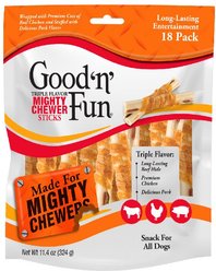 Good 'n' Fun Triple Flavor Mighty Chewer Sticks Chicken, Pork & Beef Dog Treat Chews, 18 count