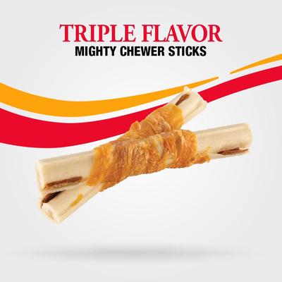 Show full view: Good 'n' Fun Triple Flavor Mighty Chewer Sticks Chicken, Pork & Beef Dog Treat Chews, 18 count slide 4 of 9