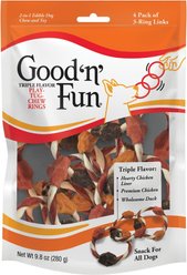 Good 'n' Fun Triple Flavor Play-Tug-Chew Rings Chicken Liver, Chicken & Duck Dog Treat Chews, 4 count