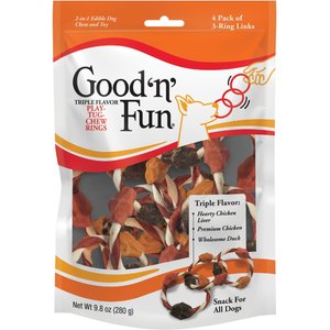 Good 'n' Fun Triple Flavor Play-Tug-Chew Rings Chicken Liver, Chicken & Duck Dog Treat Chews, 4 count