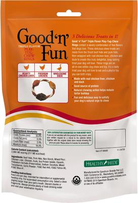 Show full view: Good 'n' Fun Triple Flavor Play-Tug-Chew Rings Chicken Liver, Chicken & Duck Dog Treat Chews, 4 count slide 3 of 8