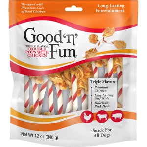 Good 'n' Fun Triple Flavor Double Pops Pork, Chicken & Beef Dog Treat Chews, 12-oz bag