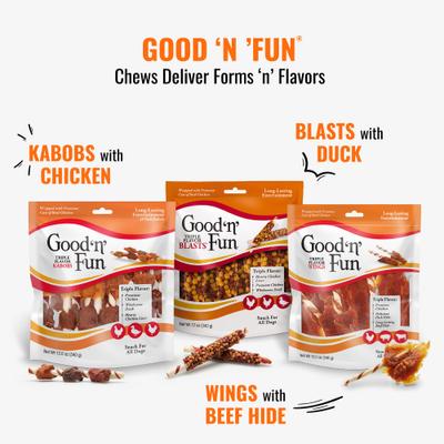 Show full view: Good 'n' Fun Triple Flavor Double Pops Pork, Chicken & Beef Dog Treat Chews, 12-oz bag slide 9 of 10