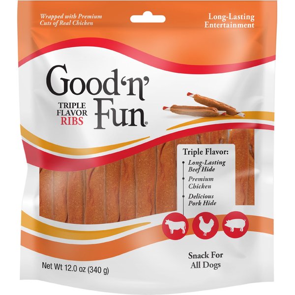 Good 'n' Fun Triple Flavor Ribs Beef, Chicken & Pork Hide Dog Chews