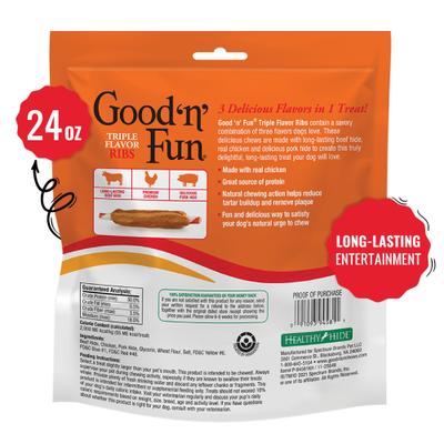 Show full view: Good 'n' Fun Triple Flavor Ribs Beef, Chicken & Pork Hide Dog Chews, 24-oz bag slide 3 of 7