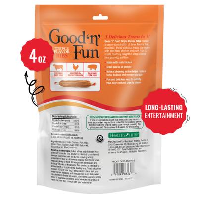 Show full view: Good 'n' Fun Triple Flavor Ribs Beef, Chicken & Pork Hide Dog Chews, 4-oz bag slide 3 of 8