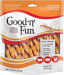 Good 'n' Fun Triple Flavor Twist Sticks Pork, Beef & Chicken Dog Treat Chew, 35 count