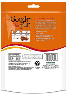 Show full view: Good 'n' Fun Triple Flavor Wings Chicken, Pork & Beef Hide Dog Chews, 12-oz bag, bundle of 2 slide 3 of 7