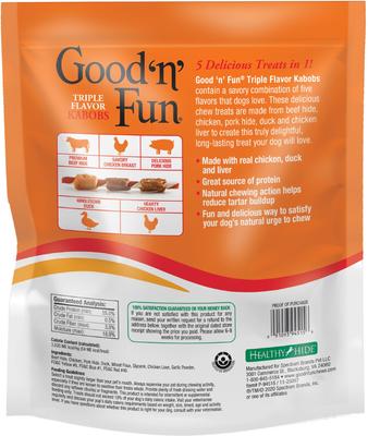 Show full view: Good 'n' Fun Triple Flavor Wings Beef, Pork & Chicken + Kabobs Rawhide Chews Dog Dental Treats slide 7 of 9
