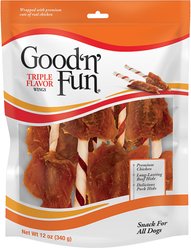 Good 'n' Fun Triple Flavor Wings Chicken, Beef & Pork Hide Dog Chews, 12-oz bag