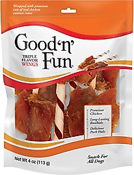 Good 'n' Fun Triple Flavor Wings Chicken, Beef & Pork Hide Dog Chews, 4-oz bag