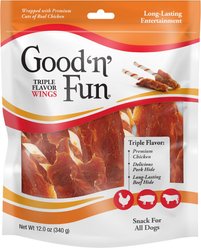 Good 'n' Fun Triple Flavor Wings Chicken, Pork & Beef Hide Dog Chews, 12-oz bag