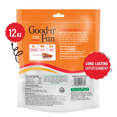 Show full view: Good 'n' Fun Triple Flavor Wings Chicken, Pork & Beef Hide Dog Chews, 12-oz bag slide 3 of 7