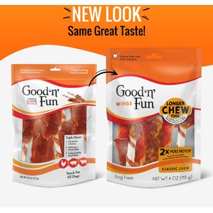 Good 'n' Fun Triple Flavor Wings Chicken, Pork & Beef Hide Dog Chews, 4-oz bag