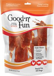 Good 'n' Fun Triple Flavor Wings Chicken, Pork & Beef Hide Dog Chews, 4-oz bag