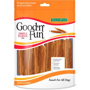 Good 'n' Fun Triple Flavor Ribs Beef, Chicken & Pork Hide Dog Chews, 8.4-oz bag