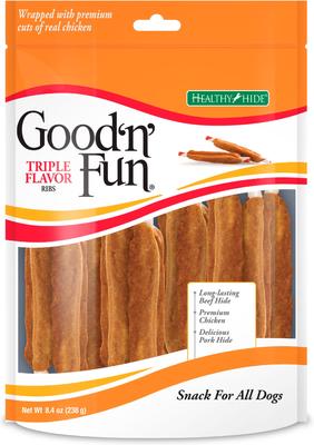 Show full view: Good 'n' Fun Triple Flavor Ribs Beef, Chicken & Pork Hide Dog Chews, 8.4-oz bag slide 1 of 7