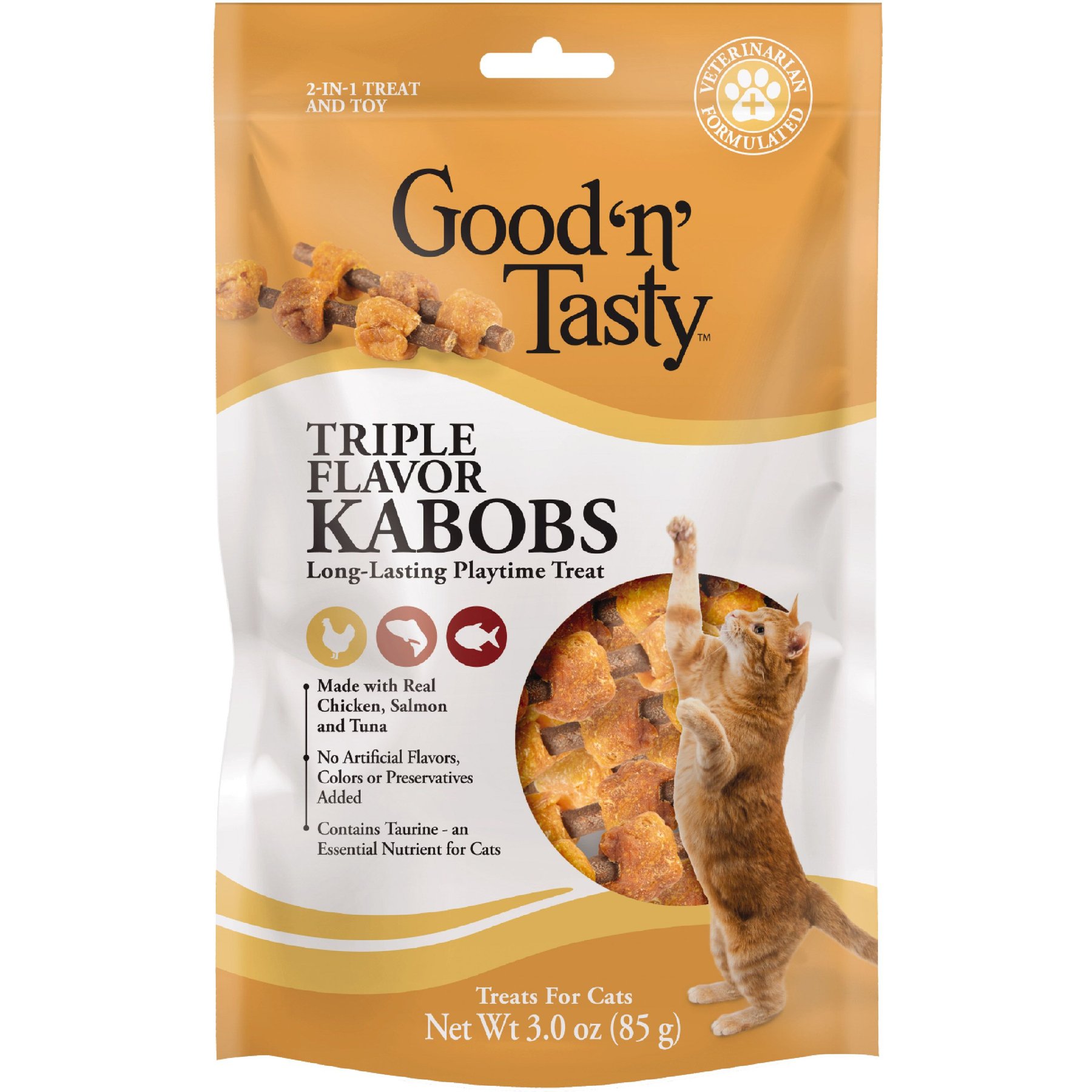 Good 'n' Tasty Chicken, Salmon, Tuna Kabob Cat Treats, 3-oz bag