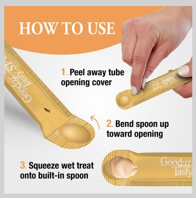 Show full view: Good 'n' Tasty Mousse Squeezer Chicken, Salmon, Duck Lickable Cat Treats, 10 count slide 6 of 13