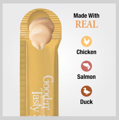 Show full view: Good 'n' Tasty Mousse Squeezer Chicken, Salmon, Duck Lickable Cat Treats, 6 count slide 5 of 13