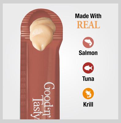 Show full view: Good 'n' Tasty Mousse Squeezer Salmon, Tuna, Krill Lickable Cat Treats, 10 count slide 5 of 13