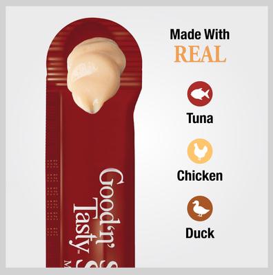 Show full view: Good 'n' Tasty Mousse Squeezer Tuna, Chicken, Duck Lickable Cat Treats, 6 count slide 5 of 13