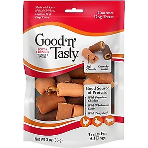 Good 'n' Tasty Soft & Crunchy Variety Pack Chicken, Duck & Beef Gourmet Dog Treats, 3-oz bag