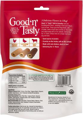 Show full view: Good 'n' Tasty Soft & Crunchy Variety Pack Chicken, Duck & Beef Gourmet Dog Treats, 3-oz bag slide 3 of 8