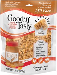 Good 'n' Tasty Triple Flavor Mini Churro Style Twists Chicken, Peanut Butter & Pork Gourmet Crunchy Dog Treats, 250 count
