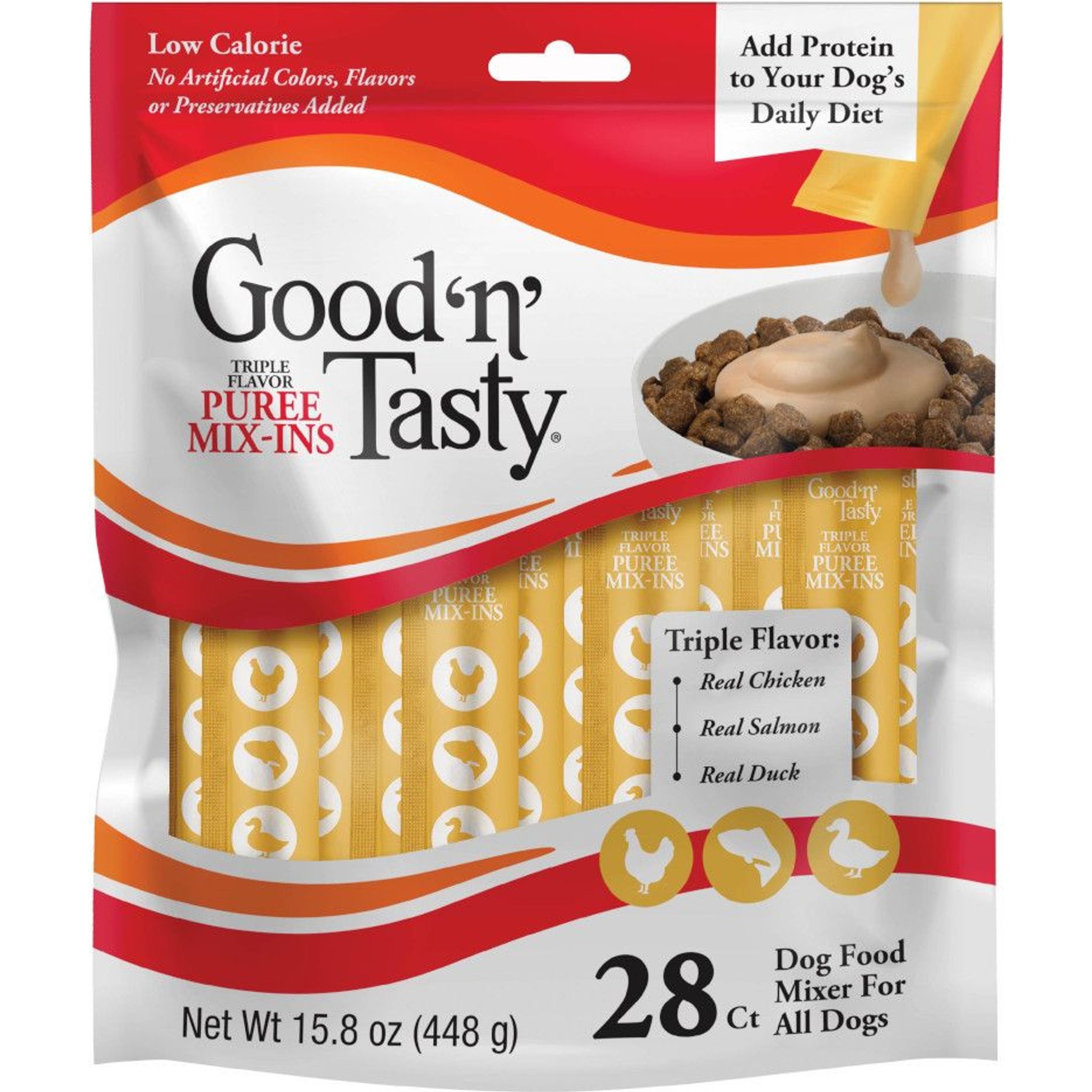 Good 'n' Tasty Triple Flavor Mix Chicken, Salmon, & Duck Puree Dog Food Topper, 28 count