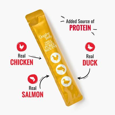 Show full view: Good 'n' Tasty Triple Flavor Mix Chicken, Salmon, & Duck Puree Dog Food Topper, 28 count slide 4 of 12
