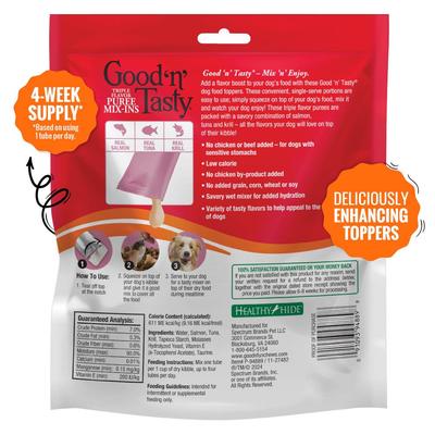 Show full view: Good 'n' Tasty Triple Flavor Mix Salmon, Tuna, & Krill Puree Dog Food Topper, 28 count slide 3 of 11
