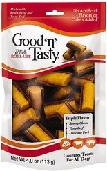 Good 'n' Tasty Triple Flavor Roll-Ups Cheese, Beef & Pork Gourmet Dog Treats, 4-oz bag