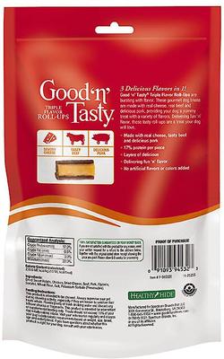 Show full view: Good 'n' Tasty Triple Flavor Roll-Ups Cheese, Beef & Pork Gourmet Dog Treats, 4-oz bag slide 3 of 11