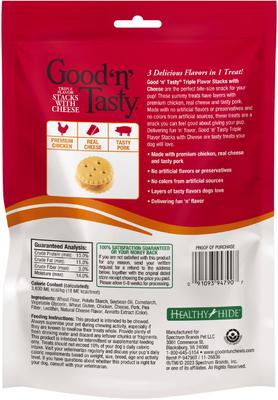 Show full view: Good 'n' Tasty Triple Flavor Stacks with Cheese, Chicken & Pork Bite Sized Crunchy Dog Treats, 9-oz bag slide 3 of 11