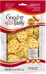 Good 'n' Tasty Triple Flavor Stacks with Peanut Butter, Chicken & Chicken Liver Bite Sized Crunchy Dog Treats, 3.5-oz bag