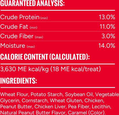 Show full view: Good 'n' Tasty Triple Flavor Stacks with Peanut Butter, Chicken & Chicken Liver Bite Sized Crunchy Dog Treats, 9-oz bag slide 10 of 12