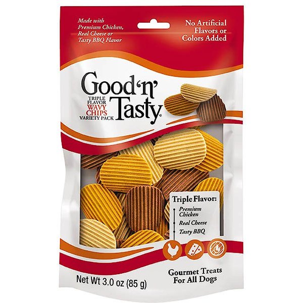 Good 'n' Tasty Triple Flavor Wavy Chips Variety Pack Chicken, Cheese & BBQ Dog Treats