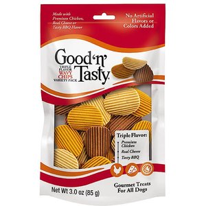 Good 'n' Tasty Triple Flavor Wavy Chips Variety Pack Chicken, Cheese & BBQ Dog Treats, 3-oz bag