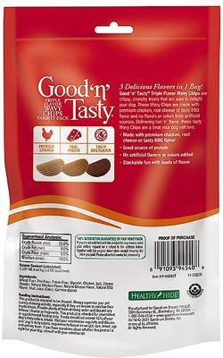 Show full view: Good 'n' Tasty Triple Flavor Wavy Chips Variety Pack Chicken, Cheese & BBQ Dog Treats, 3-oz bag slide 3 of 11