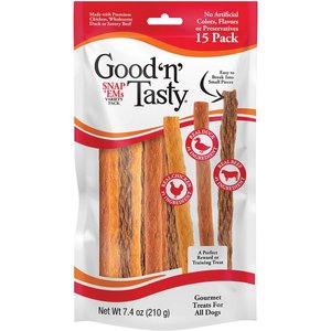 Good 'n' Tasty Snap 'Ems Variety Pack Triple Flavor Real Chicken, Duck & Beef Gourmet Reward or Training Sticks Soft & Chewy Dog Treats, 15 count