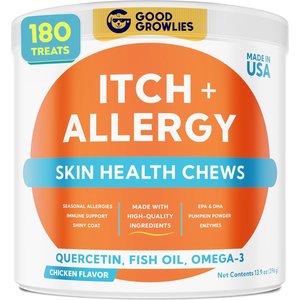 GoodGrowlies Allergy & Itch Relief Chicken Flavored Soft Chew Allergy Supplement for Dogs, 180 count