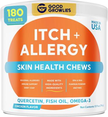 Show full view: GoodGrowlies Allergy & Itch Relief Chicken Flavored Soft Chew Allergy Supplement for Dogs, 180 count slide 1 of 11