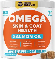 GoodGrowlies Allergy Relief & Itch Relief with Omega 3 Skin & Coat with Alaskan Fish Oil Chew Supplement for Dogs, 180 count