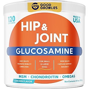 GoodGrowlies Glucosamine Hip & Joint Chicken Flavored Soft Chew Supplement for Dogs, 120 count