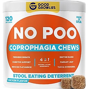 GoodGrowlies No Poo & Coprophagia Stool Eating Deterrent Probiotics & Digestive Enzymes Chews, 120 count