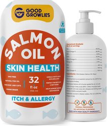 GoodGrowlies Wild Alaskan Salmon Oil Omega-3 DHA + EPA Skin & Coat Supplement for Dogs & Cats, 32-fl oz bottle
