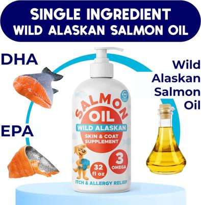 Show full view: GoodGrowlies Wild Alaskan Salmon Oil Omega-3 DHA + EPA Skin & Coat Supplement for Dogs & Cats, 32-fl oz bottle slide 5 of 9
