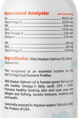 Show full view: GoodGrowlies Wild Alaskan Salmon Oil Omega-3 DHA + EPA Skin & Coat Supplement for Dogs & Cats, 32-fl oz bottle slide 3 of 9