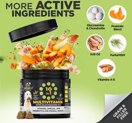 Show full view: Googipet 10-in-1 Multivitamin Chicken & Vegetable Flavored Soft Chew Supplement for Dogs, 90 count slide 4 of 11